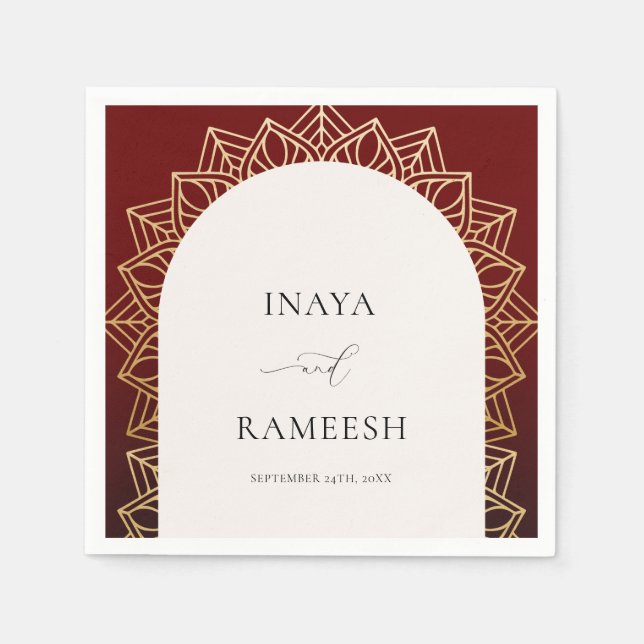 Serviette En Papier Gold Mandala Mariage indien rouge (Devant)