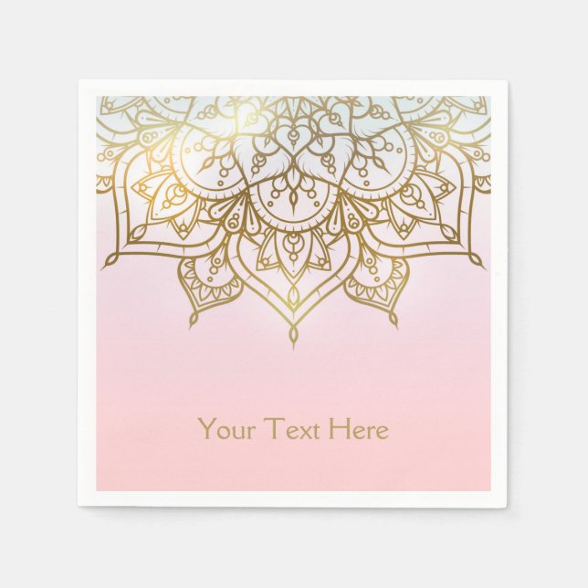 Serviette En Papier Gold Mandala Peach Pink Chic Modern Glam Party (Devant)
