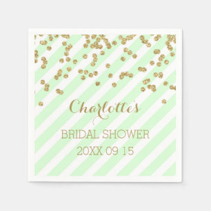 Serviette En Papier Gold Mint Green Confetti Stripes Fête des mariées
