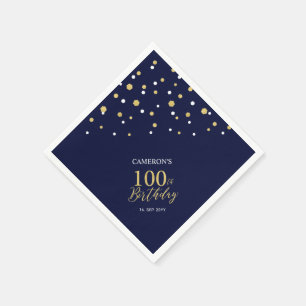 Serviette En Papier Gold moderne & Navy Blue 100e fête d'anniversaire