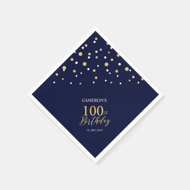 Serviette En Papier Gold moderne & Navy Blue 100e fête d'anniversaire (Coin)