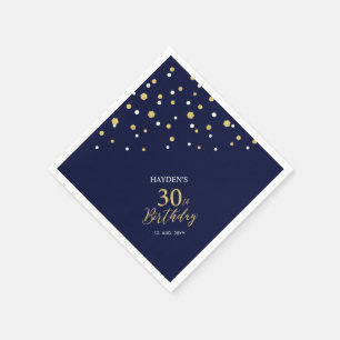 Serviette En Papier Gold moderne & Navy Blue 30e fête d'anniversaire