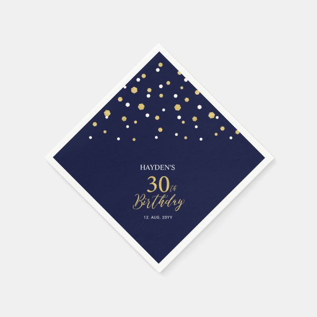 Serviette En Papier Gold moderne & Navy Blue 30e fête d'anniversaire (Coin)