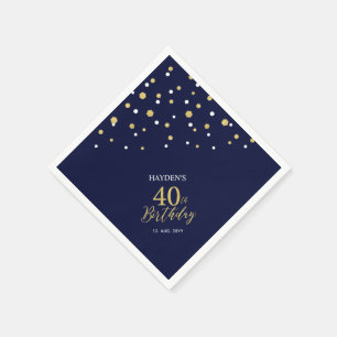 Serviette En Papier Gold moderne & Navy Blue 40e fête d'anniversaire