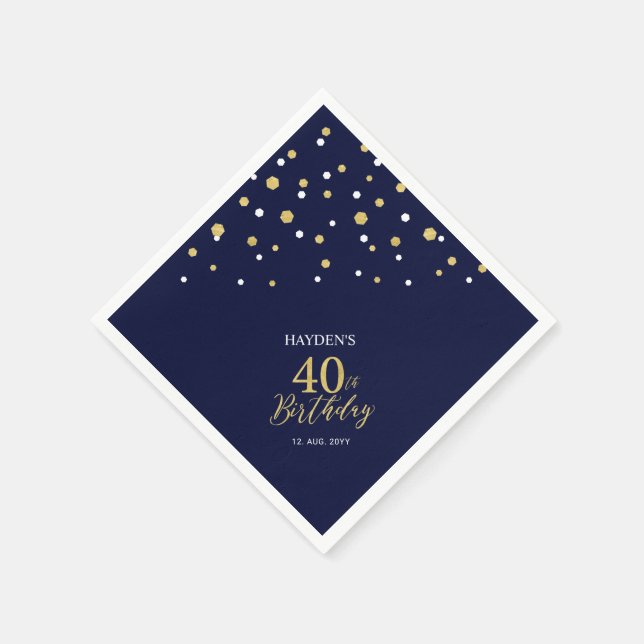 Serviette En Papier Gold moderne & Navy Blue 40e fête d'anniversaire (Coin)