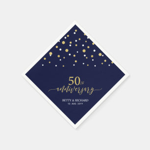 Serviette En Papier Gold moderne & Navy Blue 50e anniversaire fête