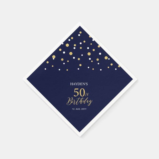 Serviette En Papier Gold moderne & Navy Blue 50e fête d'anniversaire (Coin)
