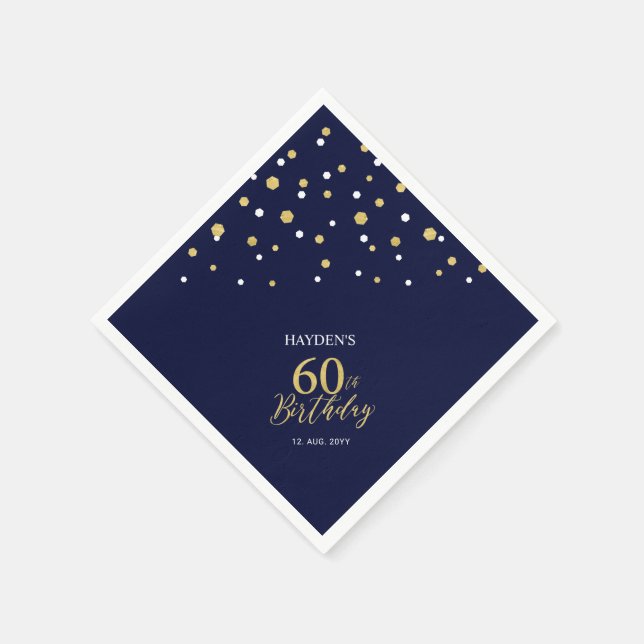 Serviette En Papier Gold moderne & Navy Blue 60e fête d'anniversaire (Coin)