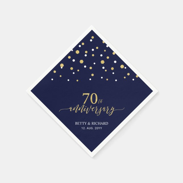 Serviette En Papier Gold moderne & Navy Blue 70th Anniversary Party (Coin)