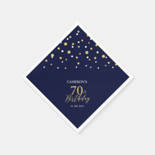 Serviette En Papier Gold moderne & Navy Blue 70th Birthday Party