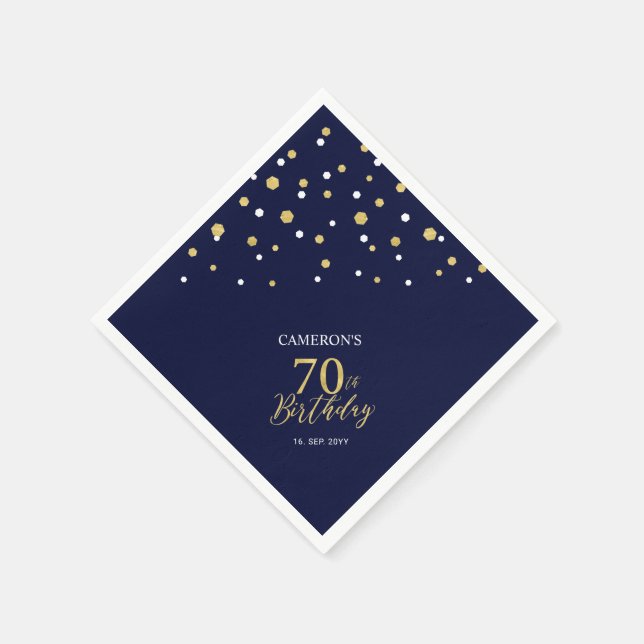 Serviette En Papier Gold moderne & Navy Blue 70th Birthday Party (Coin)