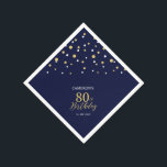 Serviette En Papier Gold moderne & Navy Blue 80th Birthday Party<br><div class="desc">Cette serviette en papier personnalisée ajoutera des détails élégants à votre journée spéciale. Ce design présente des confettis hexagones dorés et bleu marine modernes avec du texte personnalisé. Parfait pour une soirée dorée moderne 80ème anniversaire. Des invitations et des fournitures de fête correspondants sont disponibles dans ma boutique BaraBomDesign.</div>