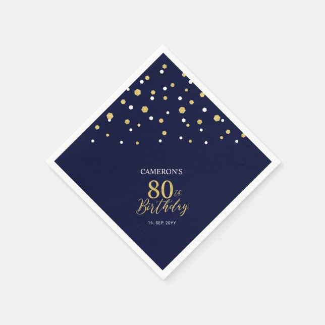 Serviette En Papier Gold moderne & Navy Blue 80th Birthday Party (Coin)