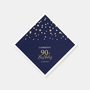 Serviette En Papier Gold moderne & Navy Blue 90e fête d'anniversaire