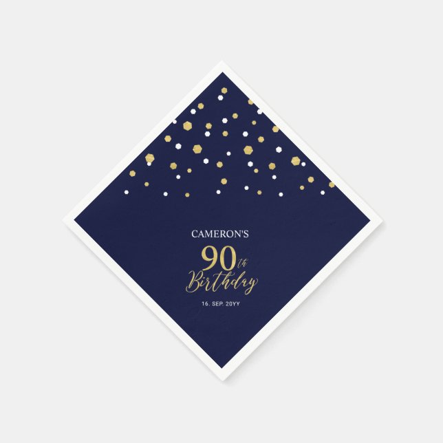 Serviette En Papier Gold moderne & Navy Blue 90e fête d'anniversaire (Coin)