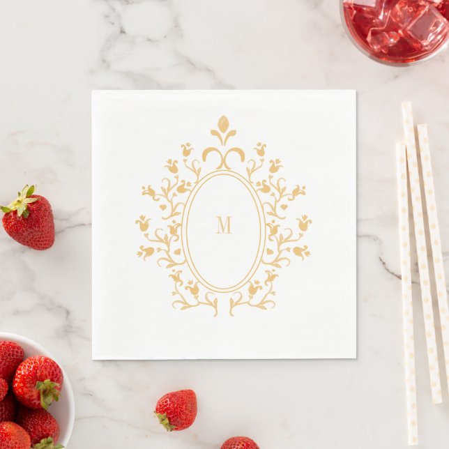 Serviette En Papier Gold Monogram (En situation)