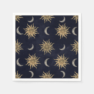 Serviette En Papier Gold Moon Sun Mandala Blue Night Sky Motif