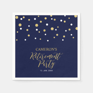 Serviette En Papier Gold & Navy Blue Chic Confetti Retraite Party