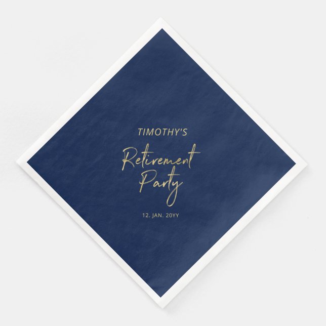 Serviette En Papier Gold & Navy Blue Modern Retirement Party (Coin)