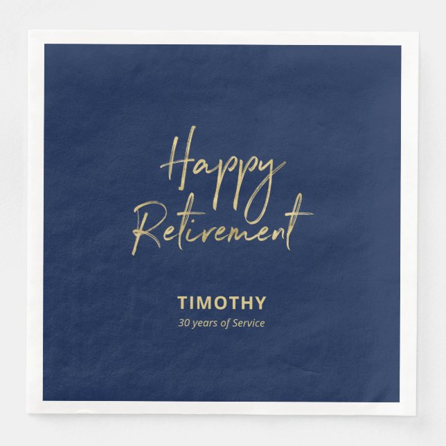 Serviette En Papier Gold & Navy Blue Modern Retirement Party (Devant)