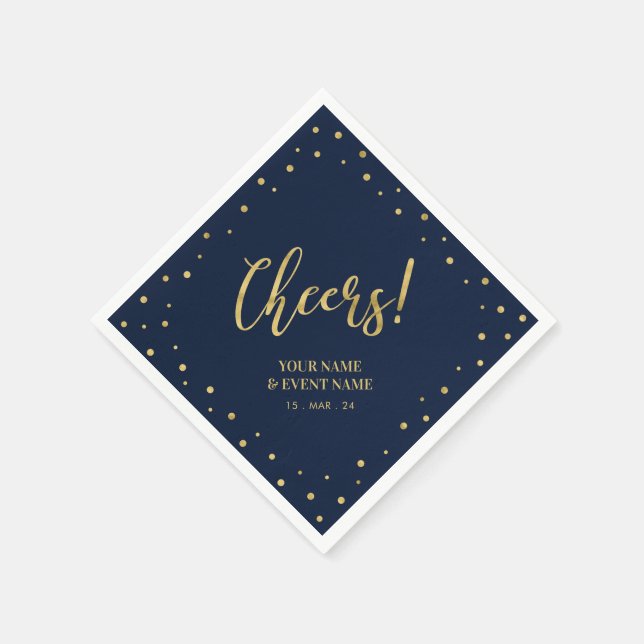 Serviette En Papier Gold & Navy Elegant Classic Soirée d'anniversaire (Coin)