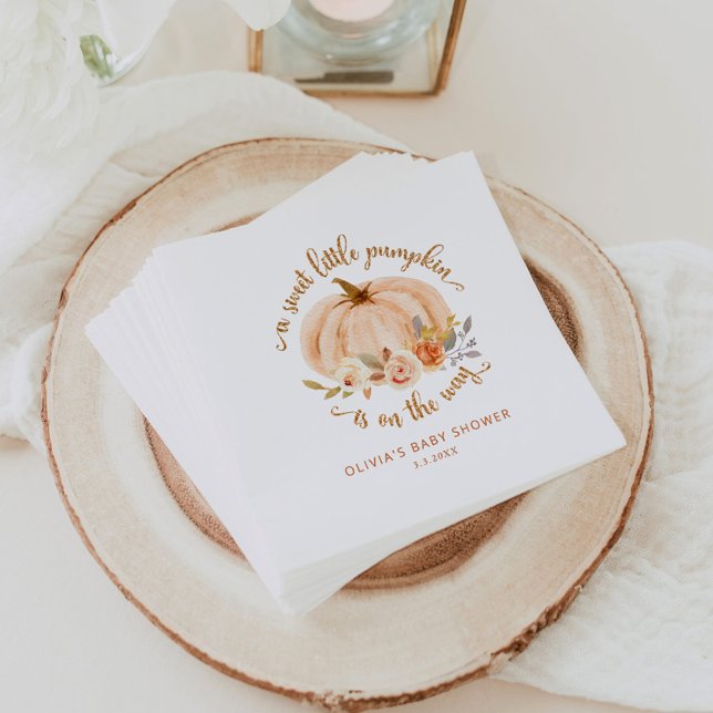 Serviette En Papier Gold orange Sweet petit baby shower citrouille (Créateur téléchargé)