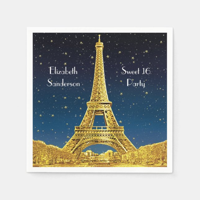 Serviette En Papier Gold Paris Skyline #2 Blue Starry Sweet 16 SQ (Devant)