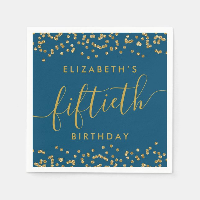 Serviette En Papier Gold Parties scintillant Bonjour 50 Cinquantième a (Devant)