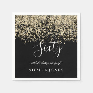 Serviette En Papier Gold Parties scintillant Confetti Black 60e annive