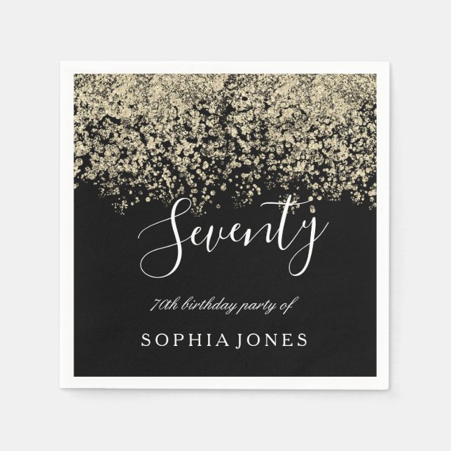 Serviette En Papier Gold Parties scintillant Confetti Black 70e annive (Devant)
