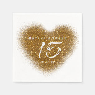 Serviette En Papier Gold Parties scintillant Heart 15 Quinceincera Par