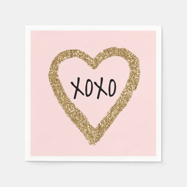 Serviette En Papier Gold Parties scintillant Heart XOXO (Devant)