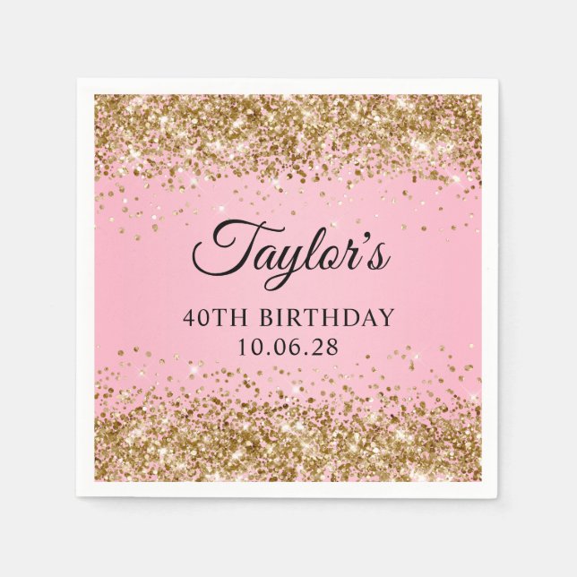Serviette En Papier Gold Parties scintillant rose Ombre 40e anniversai (Devant)