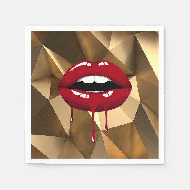 Serviette En Papier Gold Party Glam Luxury Red Drips (Devant)