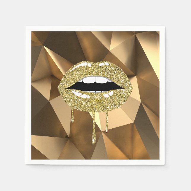 Serviette En Papier Gold Party Luxury Glam Parties scintillant Lèvres  (Devant)