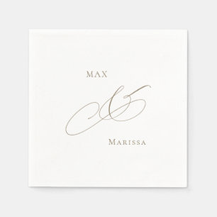 Serviette En Papier Gold Personnalisé Blanc Élégant Cocktail de mariag