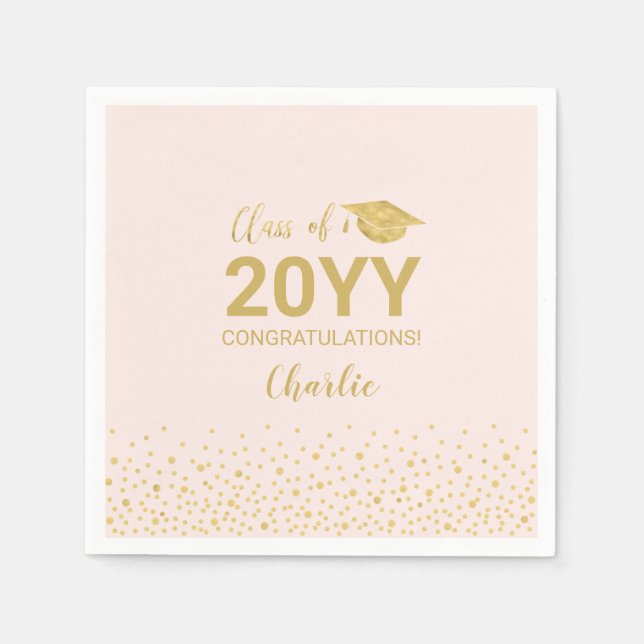 Serviette En Papier Gold & Pink Modern Confetti Graduation Party (Devant)
