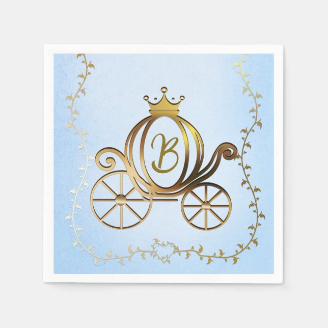 Serviette En Papier Gold Princess Carriage Blue Storybook Royal (Devant)