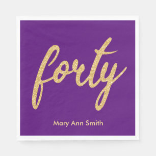Serviette En Papier Gold Purple 40 Anniversaire Parties scintillant de