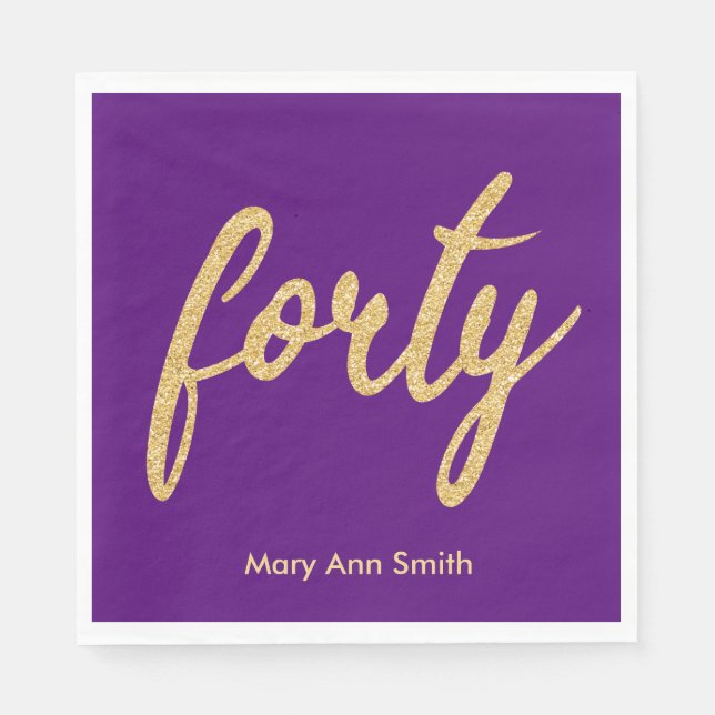 Serviette En Papier Gold Purple 40 Anniversaire Parties scintillant de (Devant)