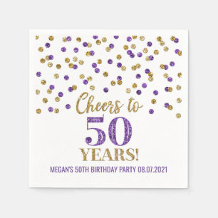 Serviette En Papier Gold Purple Confetti encourage à 50 ans Anniversai