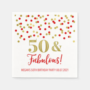 Serviette En Papier Gold Red Confetti 50 & Fabulous Birthday