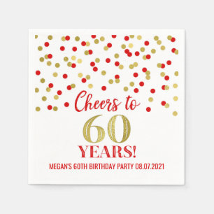 Serviette En Papier Gold Red Confetti salue 60 ans d'anniversaire