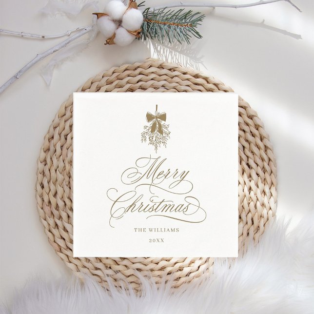 Serviette En Papier Gold Romantic Calligraphie Joyeux Noël (Créateur téléchargé)