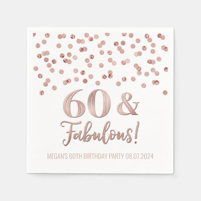 Serviette En Papier Gold Rose Confetti 60 & Fabuleux (Devant)