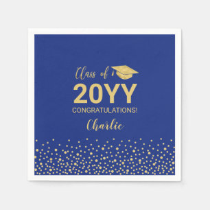 Serviette En Papier Gold Royal Blue Confetti Classe de Graduation Part