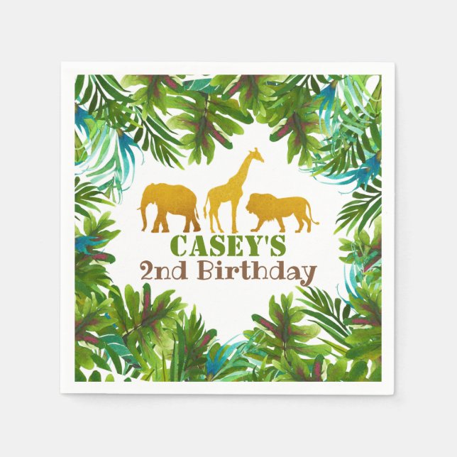 Serviette En Papier Gold Safari Animaux Anniversaire Party Napkin - Cu (Devant)