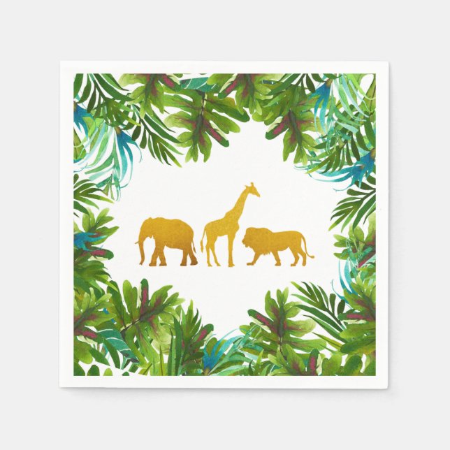 Serviette En Papier Gold Safari Animaux Party Napkin (Devant)