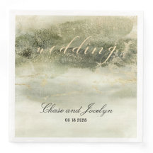 Gold & Sage Aquarelle Vague Calligraphie Mariage P