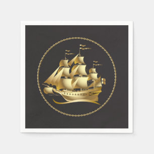 Serviette En Papier Gold Sailboat Nautical